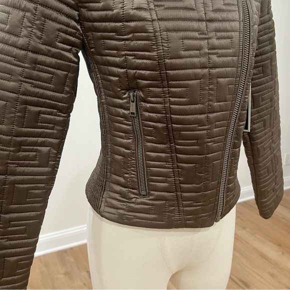 GUESS Quilted Metallic Satin Moto Jacket Desert Green Cropped XS - Picture 6 of 17